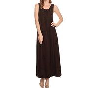 Sakkas 15229 - Stella Long Tank Top Adjustable Caftan Corset Dress with Embroidery - Chocolate - S/M