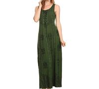 Sakkas 15229 - Stella Long Tank Top Adjustable Caftan Corset Dress with Embroidery - Green - L/XL
