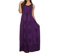 Sakkas 15229 - Stella Long Tank Top Adjustable Caftan Corset Dress with Embroidery - Purple - S/M