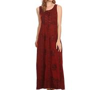 Sakkas 15229 - Stella Long Tank Top Adjustable Caftan Corset Dress with Embroidery - red - 1X/2X