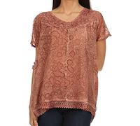 Sakkas 15776 - Charolette Embroidery and Seqiun Accents Blouse - Chocolate - OS