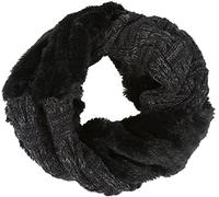 Sakkas 16106 - Dalien Short Length Two Sided Faux Fur Ribbed Cable Knit Infinity Scarf - Black - OS