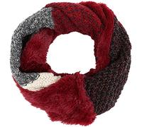Sakkas 16109 - Julie Short Wrap Around Two Sided Faux Fur And Ribbed Knit Infinity Scarf - Red/Grey - OS