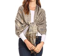Sakkas 16125 - Kalin Long Wide Woven Patterned Fringe Tassel Pashmina Shawl/Scarf - Beige - OS