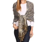 Sakkas 16125 - Kalin Long Wide Woven Patterned Fringe Tassel Pashmina Shawl/Scarf - Black - OS(Size: One Size)