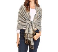 Sakkas 16125 - Kalin Long Wide Woven Patterned Fringe Tassel Pashmina Shawl/Scarf - Blue/Beige - OS