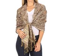 Sakkas 16125 - Kalin Long Wide Woven Patterned Fringe Tassel Pashmina Shawl/Scarf - Brown/Beige - OS