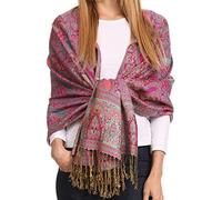 Sakkas 16125 - Kalin Long Wide Woven Patterned Fringe Tassel Pashmina Shawl/Scarf - Fuchsia - OS