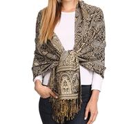 Sakkas 16125 - Kalin Long Wide Woven Patterned Fringe Tassel Pashmina Shawl/Scarf - Navy - OS