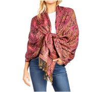Sakkas 16125 - Kalin Long Wide Woven Patterned Fringe Tassel Pashmina Shawl/Scarf - Pink/Black - OS