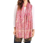 Sakkas 16125 - Kalin Long Wide Woven Patterned Fringe Tassel Pashmina Shawl/Scarf - Red/Beige - OS