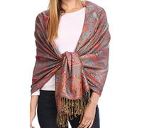 Sakkas 16125 - Kalin Long Wide Woven Patterned Fringe Tassel Pashmina Shawl/Scarf - Royal Blue/Red - OS