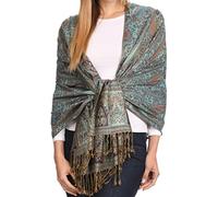 Sakkas 16125 - Kalin Long Wide Woven Patterned Fringe Tassel Pashmina Shawl/Scarf - Turquoise - OS