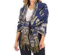 Sakkas 16126 - Liua Long Wide Woven Patterned Design Multi Colored Pashmina Shawl/Scarf - Royal Blue - OS(Size: One Size)