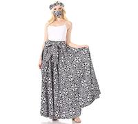 Sakkas 16317 - Asma Convertible Traditional Wax Print Adjustable Strap Maxi Skirt | Dress - 619-blackwht - OS