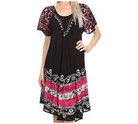 Sakkas 16403 - Elisha Mid Length Batik Caftan Embroidered Cap Sleeves Floral Pattern - Navy/Pink - OS