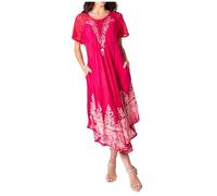 Sakkas 16601 - Ronny Lace Embroidered Cap Sleeve Tie Dye Wash Caftan Dress/Cover Up - Blush - OS