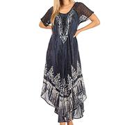 Sakkas 16601 - Ronny Lace Embroidered Cap Sleeve Tie Dye Wash Caftan Dress/Cover Up - Dusty Blue/Black - OS