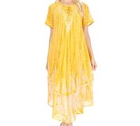 Sakkas 16601 - Ronny Lace Embroidered Cap Sleeve Tie Dye Wash Caftan Dress/Cover Up - Yellow - OS