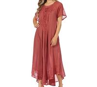 Sakkas 16603 - Egan Long Embroidered Caftan Dress/Cover Up with Embroidered Cap Sleeves - P-Mauve - OS