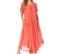Sakkas 16603 - Egan Long Embroidered Caftan Dress/Cover Up With Embroidered Cap Sleeves - P-Mulbery - OS
