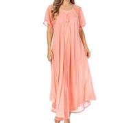 Sakkas 16603 - Egan Long Embroidered Caftan Dress/Cover Up with Embroidered Cap Sleeves - P-Salmon - OS