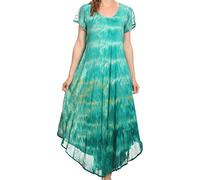 Sakkas 16802 - Kaylaye Long Tie Dye Ombre Embroidered Cap Sleeve Caftan Dress/Cover Up - Aqua - OS