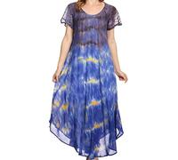 Sakkas 16802 - Kaylaye Long Tie Dye Ombre Embroidered Cap Sleeve Caftan Dress/Cover Up - Violet - OS