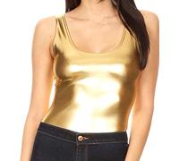 Sakkas 17-1392 - Woemn's Gymnastics Dance Party Metallic Bodysuit Leotard Top Made in USA - Gold - 2X