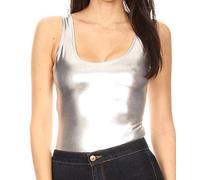 Sakkas 17-1392 - Woemn's Gymnastics Dance Party Metallic Bodysuit Leotard Top Made in USA - Silver - 1X