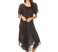 Sakkas 1701 - Lilia Embroidered Lace Up Bodice Relaxed Fit Maxi Sun Dress - A-Black - OS