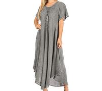 Sakkas 1701 - Lilia Embroidered Lace Up Bodice Relaxed Fit Maxi Sun Dress - A-Grey - OS