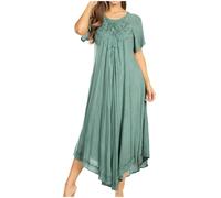 Sakkas 1701 - Lilia Embroidered Lace Up Bodice Relaxed Fit Maxi Sun Dress - A-Seafoam - OS