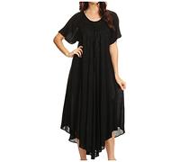 Sakkas 1701 - Lilia Embroidered Lace Up Bodice Relaxed Fit Maxi Sun Dress - Black - OS