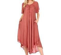 Sakkas 1701 - Lilia Embroidered Lace Up Bodice Relaxed Fit Maxi Sun Dress - Brown - OS
