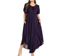 Sakkas 1701 - Lilia Embroidered Lace Up Bodice Relaxed Fit Maxi Sun Dress - Navy - OS