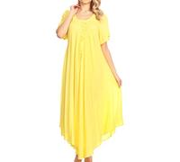 Sakkas 1701 - Lilia Embroidered Lace Up Bodice Relaxed Fit Maxi Sun Dress - Yellow - OS