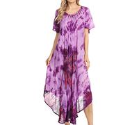 Sakkas 17256 - Nalani Womens Flowy Caftan Tie Dye Summer Dress Cover up Relax Fit - Purple - OS