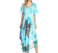 Sakkas 17256 - Nalani Womens Flowy Caftan Tie Dye Summer Dress Cover up Relax Fit - Turq - OS