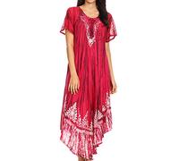 Sakkas 17260 - Devora Women's Maxi Nightgown Caftan Kaftan Dress Tie Dye Batik & Corset - Fuchsia-Navy - OS