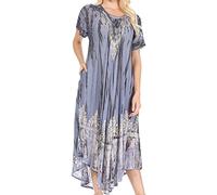 Sakkas 17260 - Devora Women's Maxi Nightgown Caftan Kaftan Dress Tie Dye Batik & Corset - Steelblue-Navy - OS