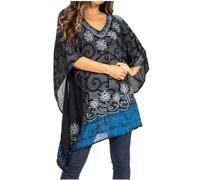 Sakkas 1745 - Adalwin Desert Sun Lightweight Circle Ponch Tunic Top Blouse W/Embroidery - 35-BlackBlue - OS