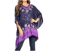 Sakkas 1745 - Adalwin Desert Sun Lightweight Circle Ponch Tunic Top Blouse W/Embroidery - 35-NavyPurple - OS