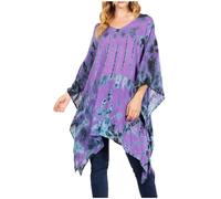 Sakkas 1745 - Adalwin Desert Sun Lightweight Circle Ponch Tunic Top Blouse W/Embroidery - 37-Purple - OS