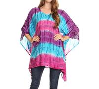 Sakkas 1745 - Adalwin Desert Sun Lightweight Circle Ponch Tunic Top Blouse W/Embroidery - Purple/Blue - OS