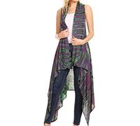 Sakkas 174523 - Ivana Women's Oversized Draped Open Front Sleeveless Cardigan in Tie Dye - Purple - OSP