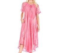Sakkas 17604 - Myani Two Tone Embroidered Sheer Cap Sleeve Caftan Long Dress | Cover Up - Pink - OS
