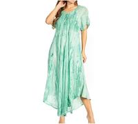 Sakkas 17604 - Myani Two Tone Embroidered Sheer Cap Sleeve Caftan Long Dress | Cover Up - Seagreen - OS