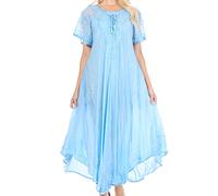 Sakkas 17604 - Myani Two Tone Embroidered Sheer Cap Sleeve Caftan Long Dress | Cover Up - Turq - OS