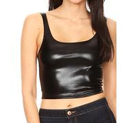 Sakkas 18-1507 - Women's Stretchy Sleeveless Liquid Metallic Club Crop Tank Top Made in USA - Black - S
